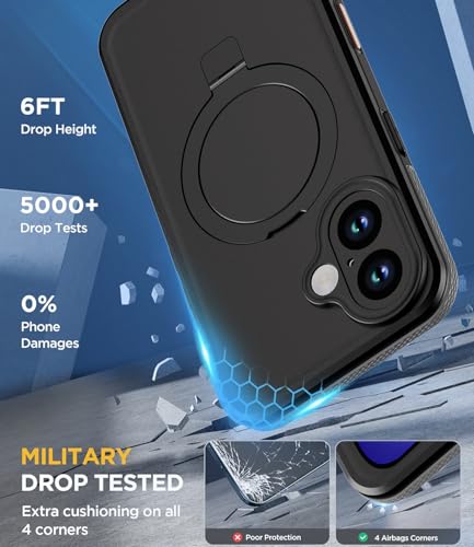 Coque étanche iPhone 16 anti-choc noire avec protection d'écran