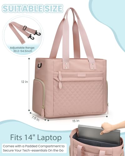 Image of Pritent Diaper Bag Tote for Working Mom, Large Travel Diaper Tote for Mom and Dad with 14 Inch Laptop Sleeve, Mommy Maternity Travel Baby Bag for Boys and Girls, Pink