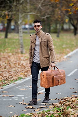 Aaron Leather 20 inch Full Grain Leather Weekender Duffle Bag (Brown)