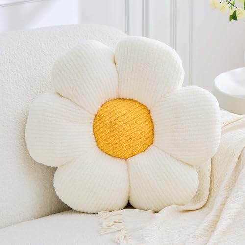 VBGYA Flower Pillow, White Flower Decorative Throw Pillows for Bed Couch, Aesthetic Home Decor Cute 19.6" Daisy Floral Shaped Plush Pillow Floor Seat Cushion