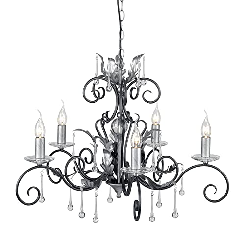 Kronleuchter Hängelampe Deckenleuchte Stahl Schwarz Silber D 73cm Esszimmerlampe