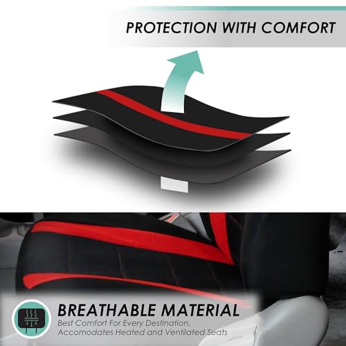 FH Group Travel Master Bench Seat Cover Set Accommodate Split Red & Black by FH GROUP - Image 2