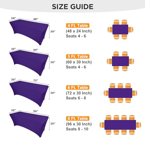 Image of SEPARO 2 Pack 6 Ft Dark Purpe Spandex Table Cover Fitted Rectangular Tablecloth Stretchable Fabric Table Cloth 6 ft Wrinkle-Free for Party Tradeshows Banquet Weddings Cocktail