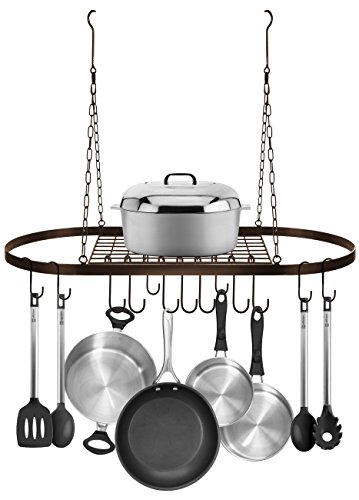 Sorbus® Pot And Pan Rack For Ceiling With Hooks — Decorative Oval Mounted Storage Rack — Multi-Purpose Organizer For Home, Restaurant, Kitchen Cookware, Utensils, Books, Household (Hanging Bronze) #TOP2