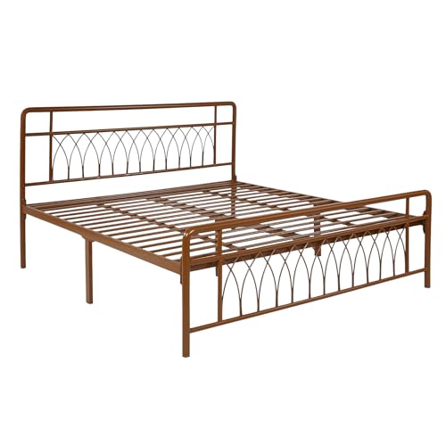 Image of Jexx Metal King Size Bed Without Storage | Wrought Iron Double Bed with Headboard & Footboard | Sturdy Powder Coated Platform Bed King Size Cot for BedroomLivingRoom Brown (75x72)