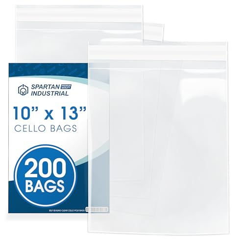 Spartan Industrial - 10" X 13" (200 Count) Crystal Clear Resealable Cello Poly Bags for Packaging, Clothing & T Shirts - Self Seal & Reinforced by Spartan Industrial - Used condition - CA$17.43