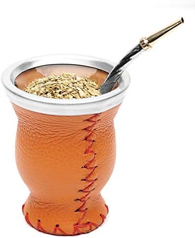 balibetov Leather & Glass Yerba Mate Gourd set (Mate cup) with Yerba Mate Bombilla (straw) MINT GREEN