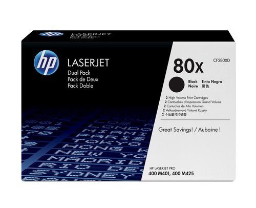 Cartouche HP CF280XD texte flou et toner vide résolus avec ce lot noir de 2x2700 pages