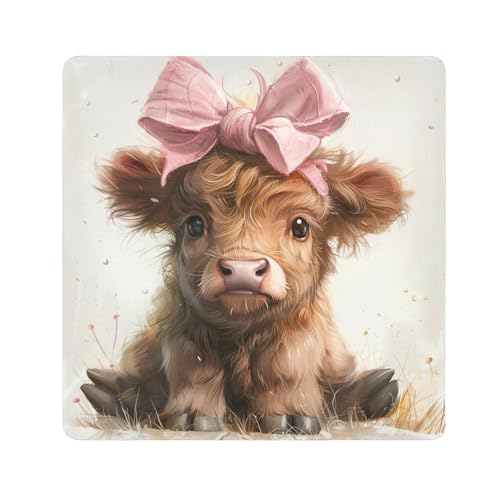 ODAWA Cute Highland Cow Beige Self Adhesive Cloth 17.7X17.7 Inch Travel Makeup Bag Organizer Magic Self-Adhesive Cloths for Camera, Lens, Laptop