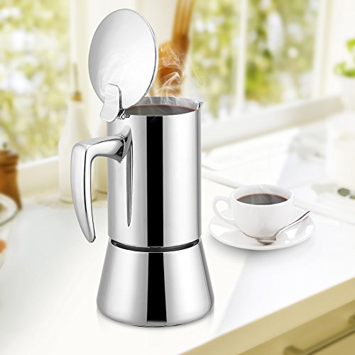 Coffee Pot, Stainless Steel Coffee Maker, Asixx 200ml Stainless Steel Moka Pot Espresso Coffee Maker Coffee Pot for Gas & Electric Stovetop - Thumbnail 5