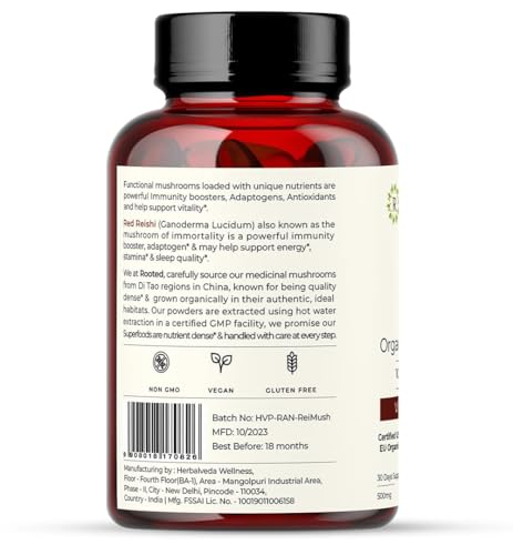 Image of Rooted Active's Adaptogen Power Duo | Reishi & Cordyceps Mushroom Capsules | Whole Mushroom Powder | Vegan, Non-GMO, Gluten-Free | No Fillers | 60+60 Capsules