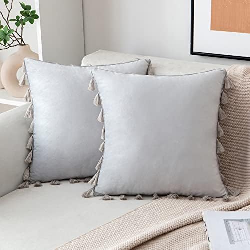 MIULEE Velvet Cushion Covers Home Decoration Tassel Design Pillowcases for Livingroom Sofa Bed Couch Soft Luxury Pure Color with Delicate 2 Pieces 12x20inch 30x50cm Orange
