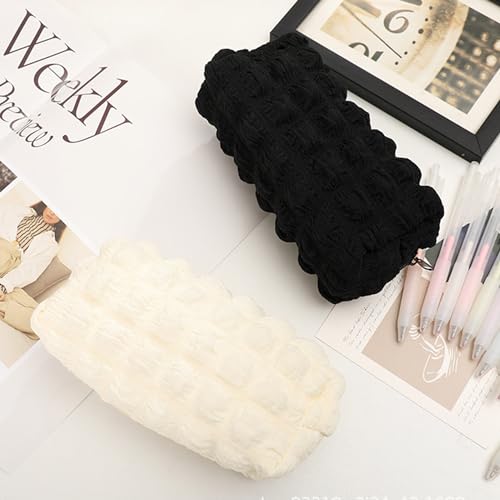 Image of Makeup Bag Checkered Cosmetic Bag Plush Makeup Pouch 1Pcs Large Capacity Makeup Bags Puffer Pencil Pouch Checkered Pencil Case for Teenage Girls (black)