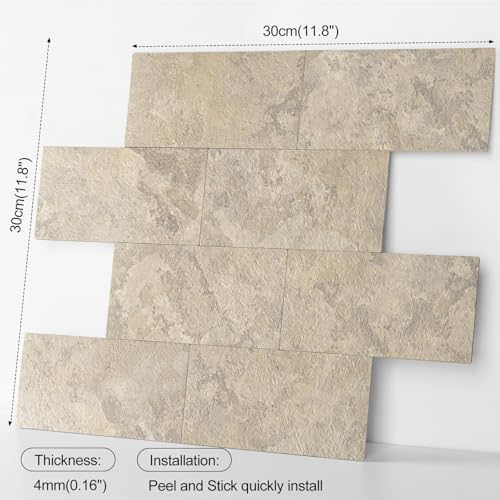 OYASIMI Peel and Stick Subway Tile Backsplash, 20 Sheets 12''x12''Beige Stone-Look 3D Wall Tiles, Thick & Strong Adhesive, Heat Resistant & Waterproof Stick On Tiles for Kitchen, Bathroom by OYASIMI - Image 8