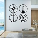 Decoración de Pared náutica de Metal Negro, Ancla, Faro, brújula, Arte costero, decoración de Pared, Escultura Moderna de Arte náutico para Sala de Estar, Dormitorio, Pasillo y escaleras (ne