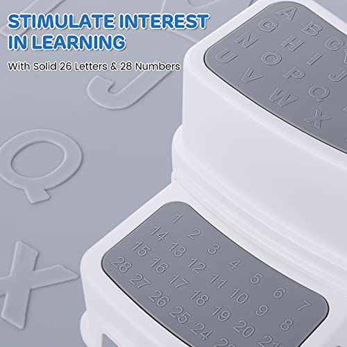 2 Step Stools For Kids, Babevy Toddler Step Stool For Potty Training, Potty Stools With Numbers/Abc And Handles, Anti-Slip Stackable Double Up Two Step Stool For Bathroom, Kitchen Toilet Potty, Grey #TOP2