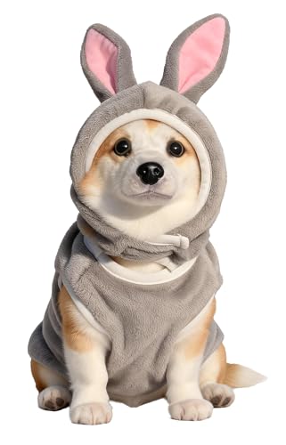 IOICYBF Pet Costume for Small Dogs Cats Halloween Hoodies Winter Puppy Coat Outfits Funny Pajamas Clothes for Christmas Party Grey Bunny M