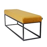 Damiware Couchy Sitzhocker Sitzbank | Esszimmer, Küche, Wohnzimmer | Samt Stoffbezug und Metallbeine, 121 x 39 x 44,5 cm (Samt Ockergelb)