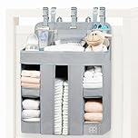 XL Hanging Diaper Caddy Organizer - Reinforced Diaper Stacker for Crib that Keeps Shape - Hanging Organizer for Changing Table, Playard, Wall & Door - Holder for Newborn Baby Girl & Boy