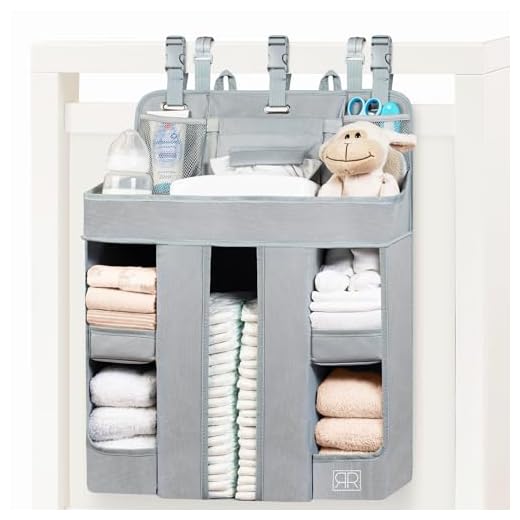 XL hängande blöja caddie arrangör – förstärkt blöjstaplare för spjälsäng som håller formen – hängande blöjorganiserare för skötbord, spelande, vägg och dörr – blöjhållare för nyfödd baby flicka och pojke