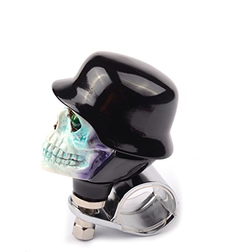 Smkj Black Cap Skull Head Style Car Steering Wheel Spinner Knob Handle Powerball Booster Spin Knob Clamp Fit For Universal Car #TOP1