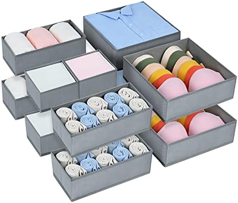 DIMJ 12 Pack Drawer Organisers Foldable Storage Box Fabric Drawer Dividers Wardrobe Storage Organiser Storage Cubes for Bras, Socks, Underwear, Ties, Scarves, Cosmetics