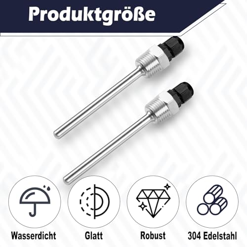 Iruihoo Edelstahl Tauchhülsen 2 Stück Tauchhülse G 1/2 Zoll Gewinde für Temperatursensor, Schutzrohr für Temperaturfühler, Tauchschutzrohre für Thermoelemente, Thermowell 8x100mm