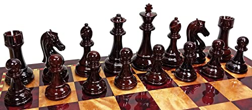 Large 4 1/4" King Staunton High Gloss Chess Set W/ 20" Cherry & Burlwood Color Storage Board #TOP4
