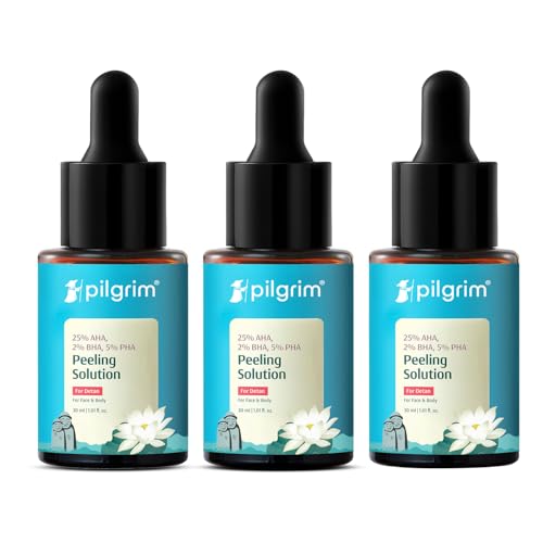 Image of Pilgrim 25% AHA + 2% BHA + 5% PHA Peeling Solution 30ml (Pack of 3) For Face & Body |10-Minute Facial At Home|Gentle Exfoliating Serum for Tan Removal |For Glowing Skin, Even Skin Tone, Pore Cleansing