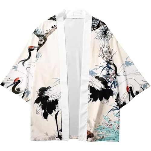 Muteitt Chaqueta Tipo Kimono Japonesa, Cárdigan, Yukata, Abrigo Informal De Siete Mangas, Ligero Y con Frente Abierto para Hombre.