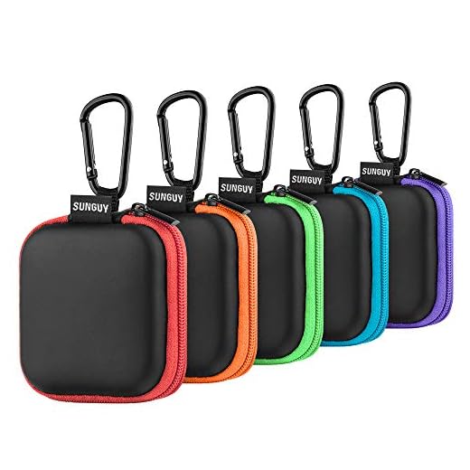 Earbuds Case, SUNGUY【5Pack】 Portable Small Earbud Carrying Case Storage Bag with Carabiner Clip for Earphone, Earbud, Earpieces, SD Memory Card, Camera Chips