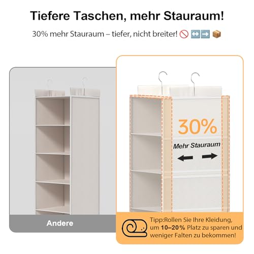 ALLTIDYUP Extra Tiefer Schrank Hängeorganizer mit 5 Fächern und Mesh-Taschen-Kleiderschrank Organizer, Stabil und Platzsparend-Ideal für Studentenwohnheim und Wohnmobil-Weiß,1 Stück