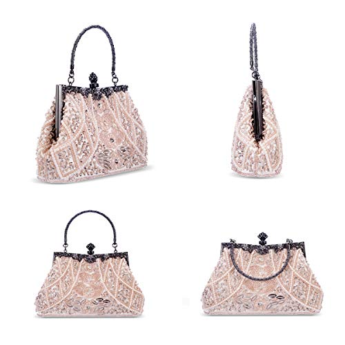 Evening Clutch Beaded Bag,1920s Flapper Clutch Gatsby Handbag Roaring 20s / 1920s Gatsby Costume Accessories(Vintage Style Beaded and Sequined-Champagne) 3 41oFCXg3XjL. SL500