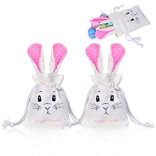 JIAWWAN Sacchetti Regalo di Pasqua, 2 Pezzi Sacchetti di Juta Pasquali con Coulisse, Borsa di Pasqua con Orecchie da Coniglietto, Sacchetto Coniglietto Pasquale per Uova di Pasqua Caramelle (Rosa)