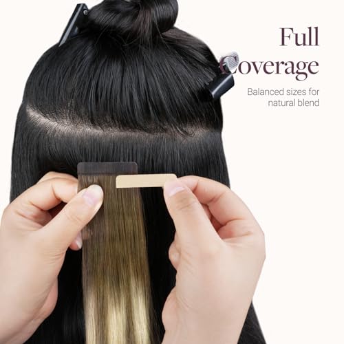 Image of GOO GOO Tape In Weft Hair Extensions Human Hair, 3 /8 /613 Walnut Brown to Ash Brown and Bleach Blonde, 8 inch /6 inch /4 inch /1.5 inch Wide Tape, 18inch 7pcs 110g, Tape Weft Hair Extensions, Seamless Tape in