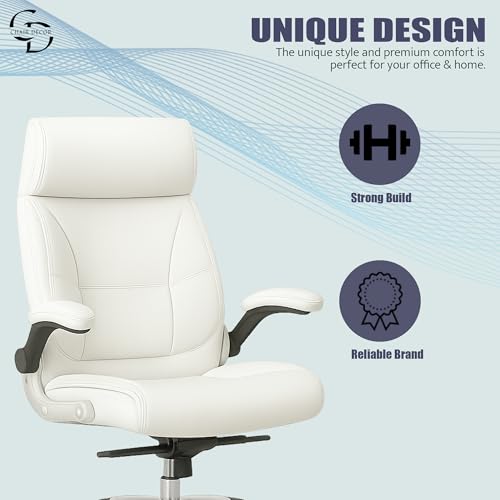 Image of Premium Leatherette Boss Office Chair | Ergonomic High-Back Revolving Chair for Home, Office, Study & Gaming | Height Adjustable Executive Chair with Chrome Base | 1 Piece (White)