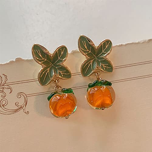 Andpai Creative Funny Lifelike Glass Fruits Tomato Dangle Drop Earrings Halloween Vegetables Pumpkin Stud Earrings With Green Leaf For Women Girls Holiday Night Costume Jewelry (Orange) #TOP7