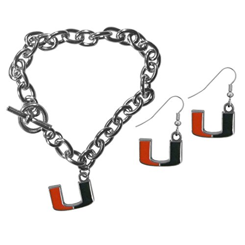 NCAA Siskiyou Sports Womens Miami Hurricanes Chain Bracelet and Dangle Earring Set One Size Team Color