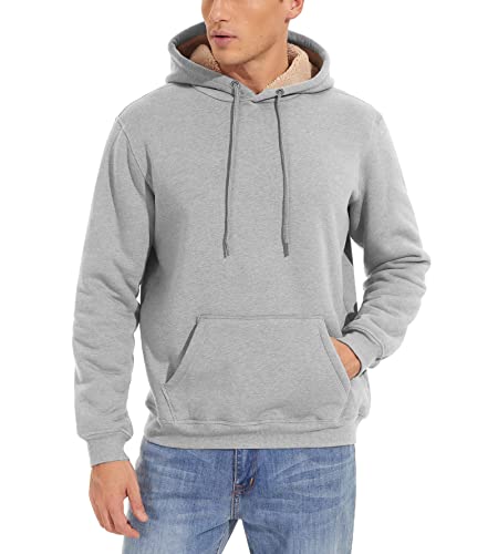 MAGCOMSEN Sherpa Hoodies Pullover Fleece Sweatshirts for Men Hooded Pullover Sweatshirt Sherpa Sweatshirts for Men Winter Pullover Hoodies for Men Light Grey