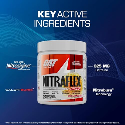 Image of GAT SPORT NITRAFLEX Burn, Pre-Workout, Blue Raspberry, 30 Servings