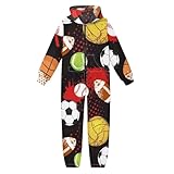 GIFTPUZZ Fashion Sport Theme Kids One Pieces Jumpsuit with Pockets Outfit Homewear Costume Cosplay Holiday Streetwear Zipper Hooded Jumpsuit All In One M