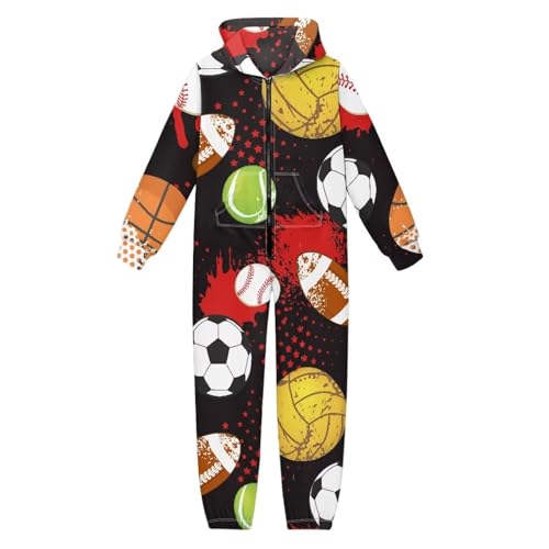 GIFTPUZZ Fashion Sport Theme Kids One Pieces Jumpsuit with Pockets Outfit Homewear Costume Cosplay Holiday Streetwear Zipper Hooded Jumpsuit All In One M