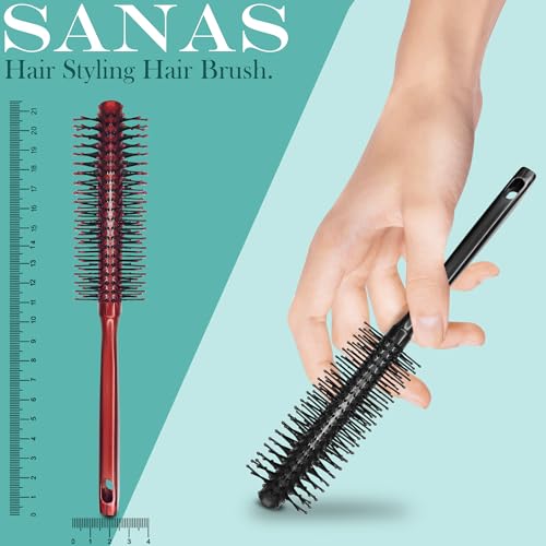 Image of Sanas Round Hair Styling Brush (1Pc) Soft Bristle Round Hair Brush Flexible Detangling Brush Roller Hair Brush Anti-Static Hair Brushes For Women (1Pc) (Assorted)