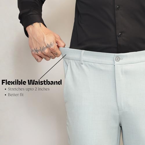 Image of SUBTRACT Men 4 Way Stretch Wrinkle Free Slim Fit Formal Trouser in with 2 Inch Flexible Waistband | Men's Trousers for Office Or Party