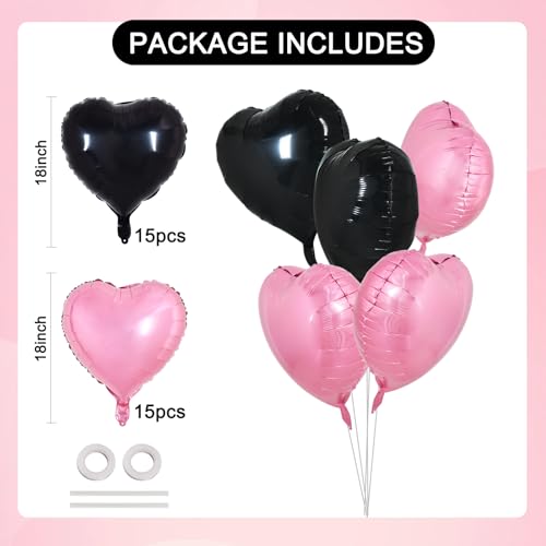 TONIFUL 30 Pcs Pink Black Heart Balloons 18 Inch Heart Shape Foil Balloon by TONIFUL - Used condition - Image 2