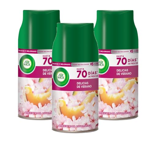 Air Wick Freshmatic Pack de 3 Recambios de Ambientador Spray Automático, Esencia para Casa con Aroma a Delicias de Verano