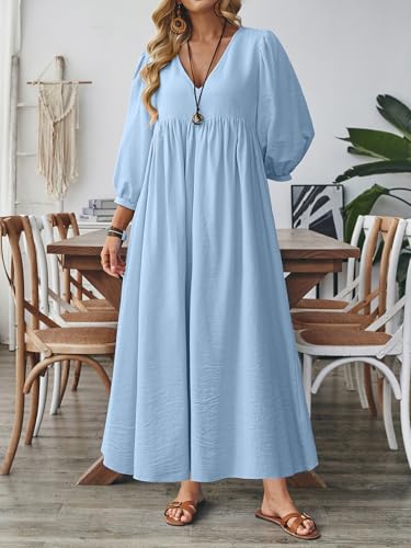 Image of Celmia Autumn Solid Loose Long Maxi Dress Cotton Caftan