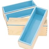 ZOENHOU 4 PCS 42oz Blue Soap Molds with 4 Wooden Lids, Flexible Rectangular Silicone Soap Making Molds Kit with Wood Box DIY Tool Set for Soap Making Supplies