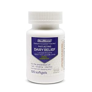 ValuMeds Fast Acting Dairy Relief Lactose Enzymes, 120 Softgels, Help Prevent Gas, Bloating, Diarrhea, Intolerance, or…