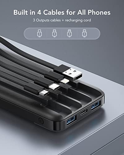 Charmast Power Bank with Built in Cables X 4, 10000mAh USB C Battery pack 6 Outputs 3 Inputs with LED Display Type C Powerbank Portable Charger Compatible with Smartphones Tablets and More